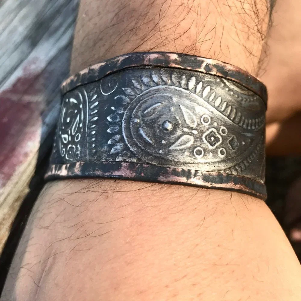 Paisley Sterling Silver Cowboy Copper Cuff Unisex Southwestern 925 Western Boho